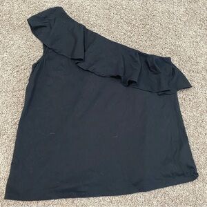 Banana Republic One Shoulder Ruffle tank top black extra large